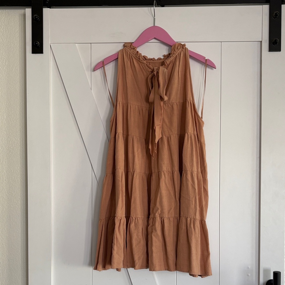 Mable Ruffled Tan Mini Dress. - Picture 5 of 7
